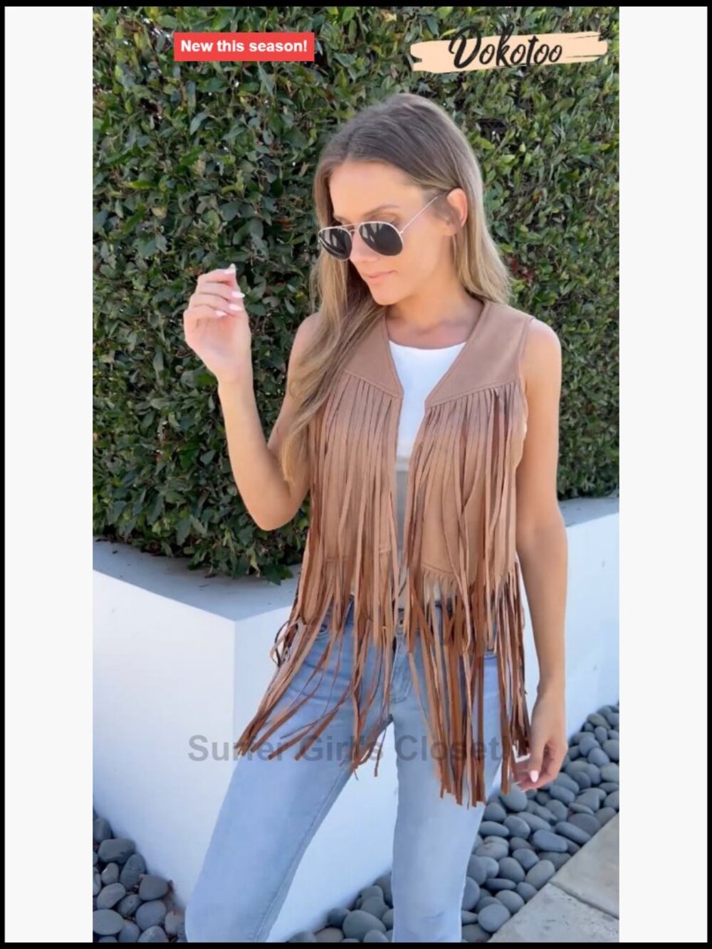 Women's Fringe Vest 70s Sleeveless Faux Suede Tassel Western Cowgirl Outfit - Picture 7 of 7